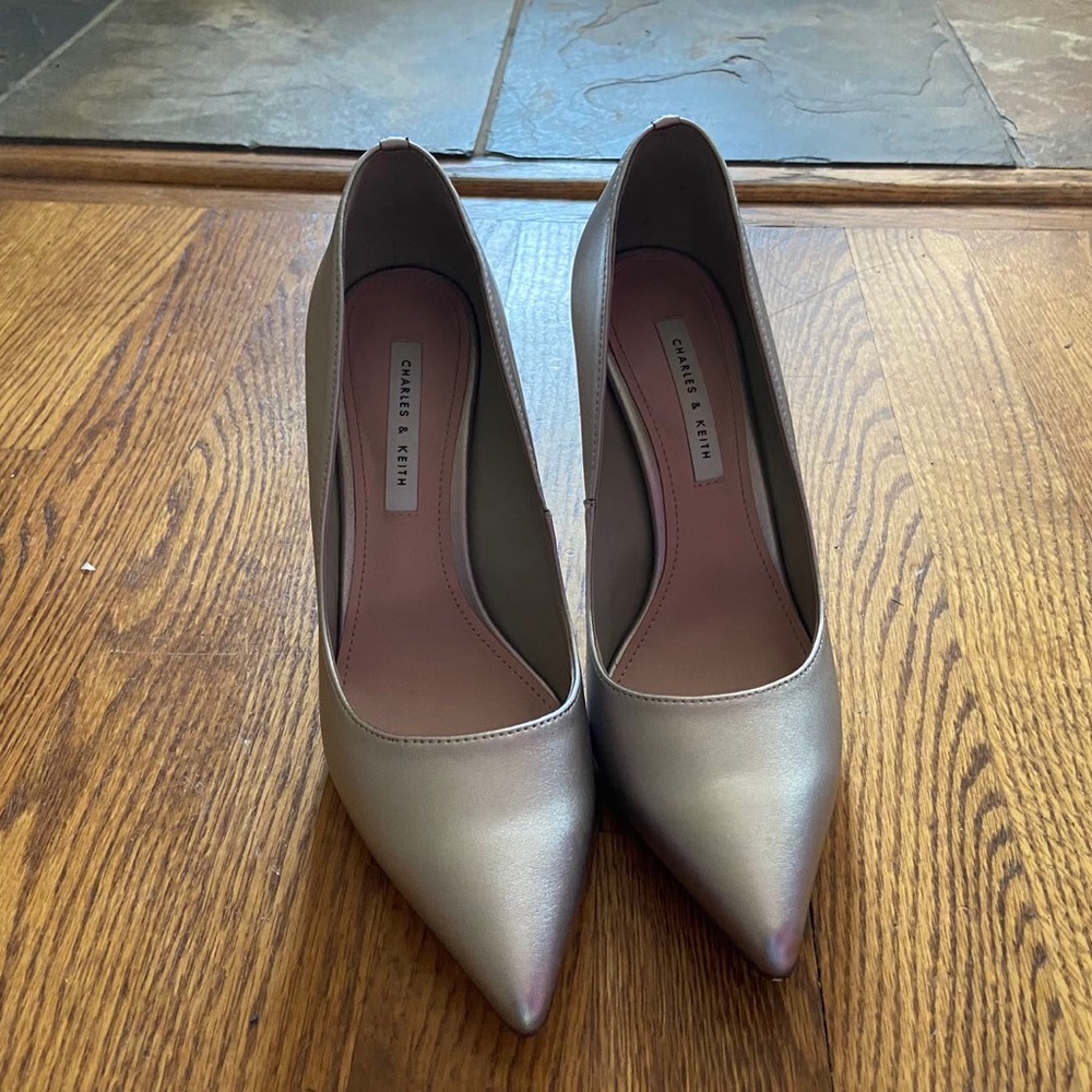 Barely used silver Charles and Keith 3.5 stilettos
